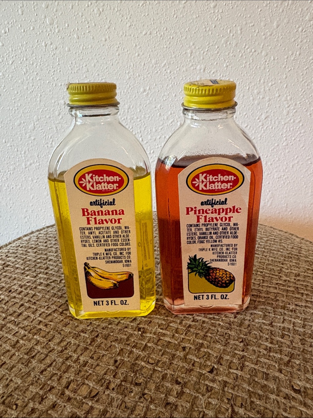 Vintage kitchen klatter glass bottles with metal lids